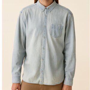 All Saints Mens spitalfields Distressed wash Long Sleeve Denim button down LG